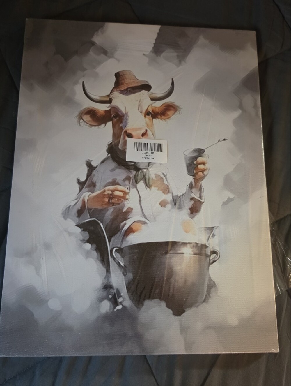Whimsical Cow Chef Canvas Art in White and Brown